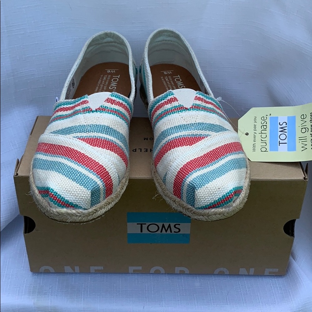 Toms Classic Pale Pink Woven Stripe Rope Shoe